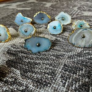 Gold-Trimmed Blue/Beige Agate Drawer Pulls